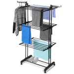 Vilde s�choir � linge 3 niveaux - m�tal et plastique 24 m� de surface roulettes avec verrouillage pliable ...