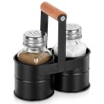 Vilde set de 2 salires et poivrires sur pied - verre pais support en mtal noir - design classique ...