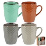 Vilde set de 4 mugs 400 ml - cramique avec dcoration en relief - lavables au lave - vaisselle - poignes ...