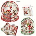 Village de nol - christmas party paper disk set 64 pices: 9 inch disk 7 inch disk gobelets en papier ...