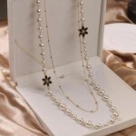 Vintage dame camlia perles fleur long collier chane lgant double couches mode bijoux pour les femmes ...