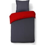 Vision - bicolore - housse de couette rversible 140x200cm avec 1 taie 65x65cm - anthracite / rouge - ...