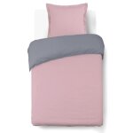 Vision - bicolore - housse de couette rversible 140x200cm avec 1 taie 65x65cm - gris / rose - 100% coton ...