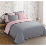 Vision - bicolore - housse de couette rversible 240x220cm avec 2 taies 65x65cm - gris / rose - 100% ...