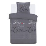 Vision - parure housse de couette love anthracite - 140x200cm - 100% coton