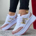 Vitata baskets compensées femme ? blanc rose et or ? maille respirante ? semelle antidérapante et résistante ... Vitata baskets compensées femme ? blanc rose et or ? maille respirante ? semelle antidérapante et résistante ...