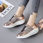 Vitata baskets femme  semelle paisse ? chaussures compenses  paillettes ? dor