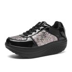 Vitata baskets femme  semelle paisse ? chaussures compenses  paillettes ? noir