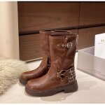 Vitata bottes femme ? style punk  multiples boucles ? look vintage tendance ? bottines marron