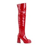 Vitata bottes hautes femme ? talon pais ? bout rond ? finition vernie brillante ? rouge