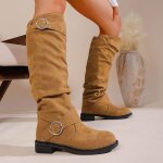 Vitata bottes hautes plates pour femme - bout rond avec boucle - confortables et antidrapantes - kaki ...