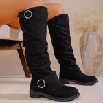 Vitata bottes hautes plates pour femme - bout rond avec boucle - confortables et antidrapantes - noires ...