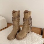 Vitata bottes mi - mollet vintage pour femme - cuir nubuck souple - corde  glands - talon carr - bout ...