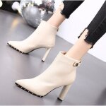 Vitata bottines en cuir pour femme - talon haut et bout pointu - rivets mtalliques - fermeture clair ...