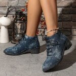 Vitata bottines femme en denim?chaussures  talons mi - hauts avec lacetsconfortables et lgantes pour ...