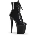 Vitata bottines femme  talon aiguille avec plateforme ? vernis brillant ? lacets ? noir