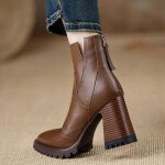 Vitata bottines  talons hauts femme - bottes  talons pais et pointues - marron