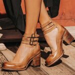 Vitata chaussures femme  talons block avec sangles et boucles - bottines en cuir simili - confortable ...