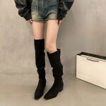 Vitata cuissardes femme hiver - bottes hautes rtro talon large - bottes cavaliers polyvalentes - noir ...