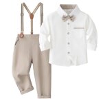 Vitata ensemble garon bb chic ? chemise blanche  n?ud papillon + pantalon  bretelles ? tenue lgante ...