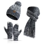 Vitata ensemble tricot pour lhiver pour homme et femme - bonnet en laine + charpe + gants - bleu marine ...