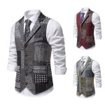 Vitata gilet de costume homme - style rtro  carreaux avec col revers - gilet lgant slim gris