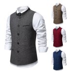 Vitata gilet de costume homme - style rtro col mao en chevron - gilet slim chic mariage bureau gris
