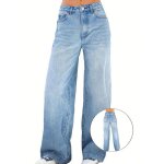 Vitata jean femme large taille haute jean droit pour femme clair bleu pantalon confortable Vitata jean femme large taille haute jean droit pour femme clair bleu pantalon confortable