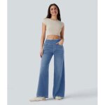 Vitata jean femme taille haute coupe large confortable denim extensible pantalon décontracté mode bleu ... Vitata jean femme taille haute coupe large confortable denim extensible pantalon décontracté mode bleu ...