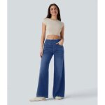 Vitata jean femme taille haute coupe large confortable denim extensible pantalon décontracté mode bleu ... Vitata jean femme taille haute coupe large confortable denim extensible pantalon décontracté mode bleu ...