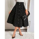 Vitata jupe a - line taille haute femme - noire - florale et design avec boutons - lgante et polyvalente ...