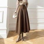 Vitata jupe longue a - line taille haute femme - marron - Élégante et confortable avec pli Vitata jupe longue a - line taille haute femme - marron - Élégante et confortable avec pli