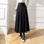 Vitata jupe longue a - line taille haute femme - noir - Élégante et confortable avec pli Vitata jupe longue a - line taille haute femme - noir - Élégante et confortable avec pli