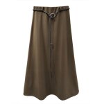 Vitata jupe longue taille haute femme - marron - détail ceinture en cuir - Élégante et polyvalente Vitata jupe longue taille haute femme - marron - détail ceinture en cuir - Élégante et polyvalente