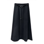 Vitata jupe longue taille haute femme - noire - détail ceinture en cuir - Élégante et polyvalente Vitata jupe longue taille haute femme - noire - détail ceinture en cuir - Élégante et polyvalente