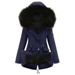 Vitata manteau femme hiver  capuche ? long pardessus doublure en peluche coupe ample et lgante bleu ...