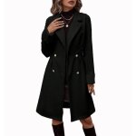 Vitata manteau long femme ? coupe ajuste ? col  revers lgant ?manteau chaud et lgant - noir