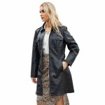 Vitata manteau long femme en simili cuir - trench ceintur lgant - pardessus noir chaud automne hiver ...