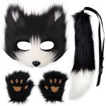 Vitata masque chat noir et blanc avec oreilles gants griffes et queue accessoire dguisement pour halloween ...