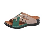 Vitata mules  semelle compense avec boucles pour femmes - grande taille - dcontract - kaki