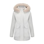 Vitata parka femme - manteau dhiver doubl en peluche - capuche amovible - coupe longue - blanc gris