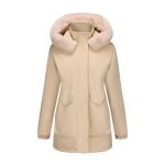 Vitata parka femme - manteau dhiver doubl en peluche - capuche amovible - coupe longue - kaki