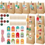Vitata pochette cadeau nol ? lot de 24 sacs kraft calendrier de l?avent ? motifs varis avec pinces ...