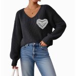 Vitata pull femme col v ? manches longues ? motif c?ur en crochet ? coupe ample ? confortable et doux ... Vitata pull femme col v ? manches longues ? motif c?ur en crochet ? coupe ample ? confortable et doux ...