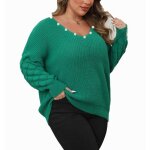 Vitata pull femme grande taille ? manches lanterne ajoures ? col rond orn de perles ? tricot ample ...