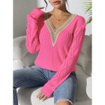 Vitata pull femme en maille ? col v avec dentelle ? manches ajourées ? slim fit ? confort automne hiver ... Vitata pull femme en maille ? col v avec dentelle ? manches ajourées ? slim fit ? confort automne hiver ...