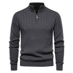 Vitata pull homme col montant à fermeture Éclair ? pull tricoté confortable ? détails rayés ?gris foncé ... Vitata pull homme col montant à fermeture Éclair ? pull tricoté confortable ? détails rayés ?gris foncé ...