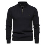Vitata pull homme col montant  fermeture clair ? pull tricot confortable ? dtails rays ?noir
