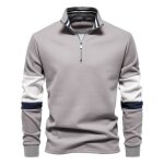 Vitata sweat - shirt homme col polo demi - zip ? pull casual bicolore ? mode automne hiver - gris