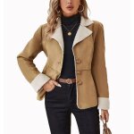 Vitata veste femme imitation daim ? col revers en mouton ? chaude pour automne hiver ? kaki lgante